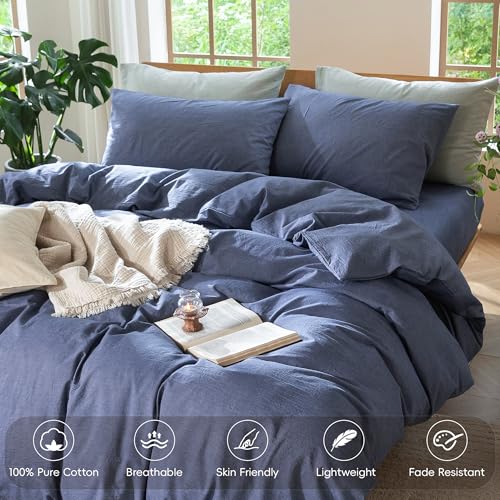 Image of MooMee Duvet Cover Set 100% Washed Cotton Linen Like Oversized King | Relaxed Linen-like Texture. Soft, Breathable & Long-lasting Comfort. Lightweight. Hidden Zipper with 8 Interior Corner Ties