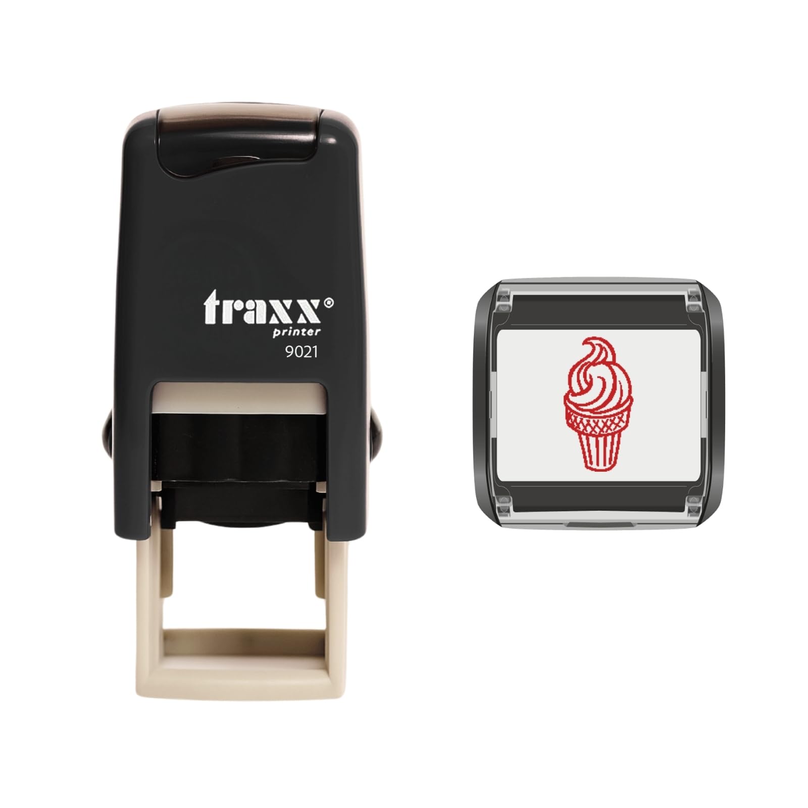 Traxx 9021 Loyalty Card Self Inking Rubber Stamp Ice Cream Van Shop *A Red Ice Cream Design*