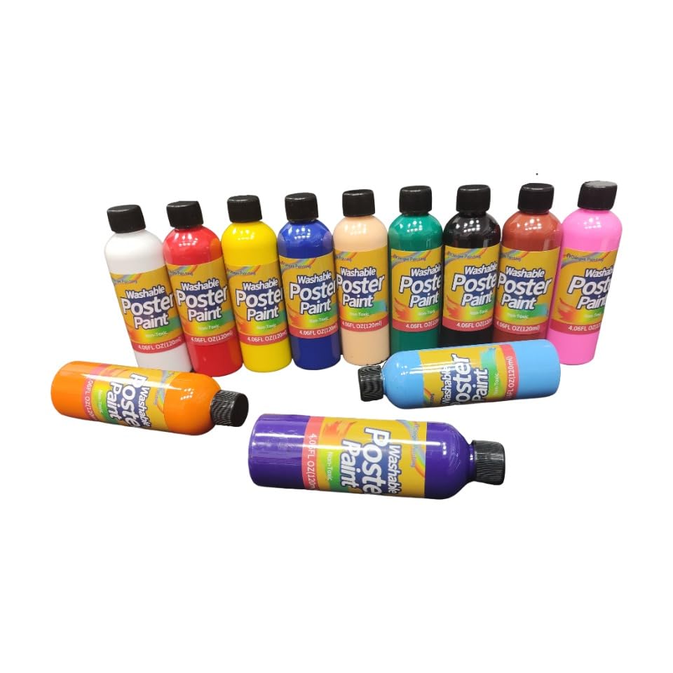 Washable Paint Kit, (4.06 Fl Oz/120ml Each), 12 Colors, Arts & Crafts Supplies, For Gift Professional Painting Art Supplies, Washes Off Easily, Matte Finish