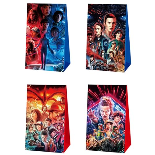 16Pcs Stranger Season 5 Things Gift Bags Goodie Bags - Double-Sided Things 5 Movie TV Themed Anime Cartoon Birthday Candy Treat Loot Bags Party Supplies Kids for Fans Birthday Wedding Bridal Shower