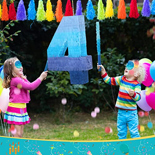 Number 1 2 3 4 5 7 Pinata With Stick Blindfold Confetti, Gradient Blue Pinata For Kids Birthday Party Large Blue Pinata For Boys Girls Birthday Anniversary Celebration Decoration Supplies (Number 4) #TOP3