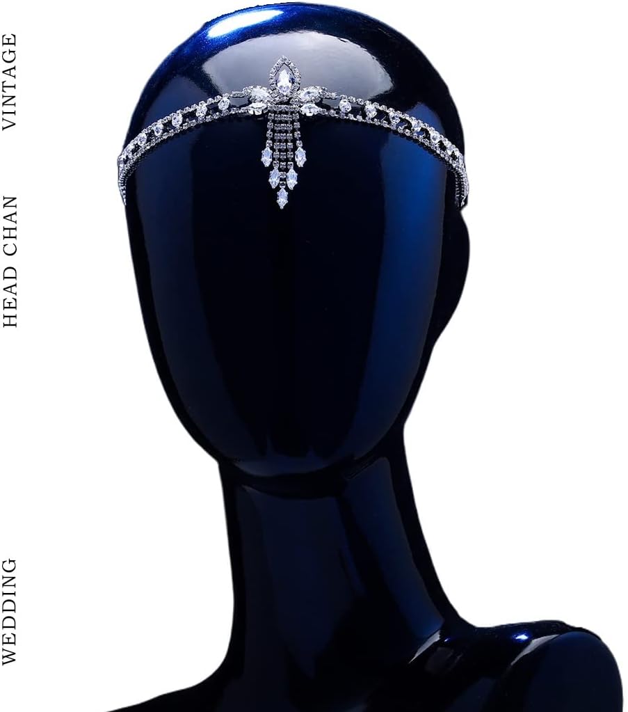 Silver Crystal Head Chain for Women Rhinestone Headpiece Bride Hair Chain Women Hair Accessories - Image 3