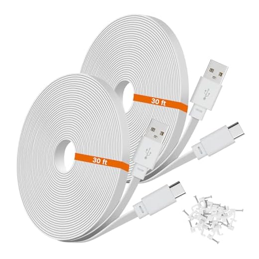 weishan 2-Pack 30ft USB C Power Extension Cable Compatible with Ring Pan-Tilt Indoor Cam 2024 Release Security Camera - 9m Type-C Long Flat Power Extension Charging Cord, White
