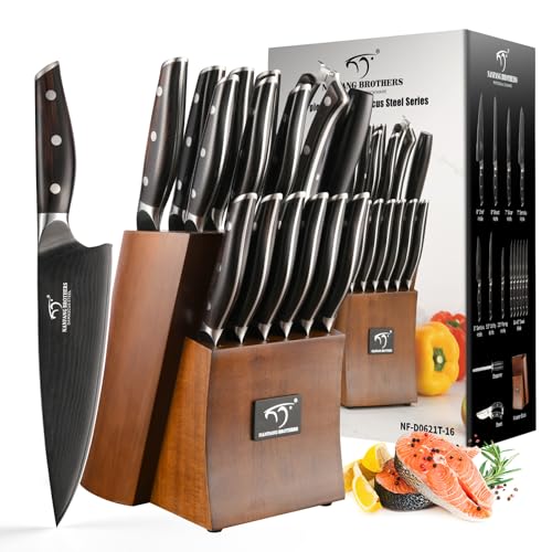 Image of NANFANG BROTHERS 16-Piece Damascus Knife Set with VG10 Core Blades, 67-Layer Damascus Steel, Black Titanium Coated Kitchen Knives for Polished Ebony Wood Handle, Professional Chefs & Home Cooking