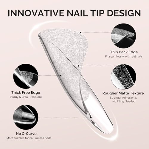 Image of MelodySusie Long Coffin X Nail Tips - 300Pcs 15 Sizes Clear Acrylic, Half Matte Full Cover Press on Nails for DIY Extension & Salon Use,Pre-Shaped for Long-Lasting Manicure