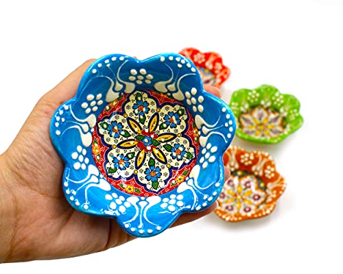 Silver Craft 6 Pcs Daisy Shaped Hand Painted Decorative Serving Turkish Tiny Bowls - Handmade Ceramic Bowl - Set Of 6 (3.7 Inc/9.5Cm) 2.5 Oz Pinch Multicolor Small Serving Bowls thumb #7