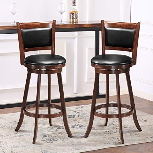 COSTWAY 360 Degree Swivel Bar Stool Set, Leather Seat, PVC Cushioned (Height 29")