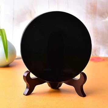 Garneck Black Obsidian Scrying Mirror 60mm Round Disc Witch Altar Decor