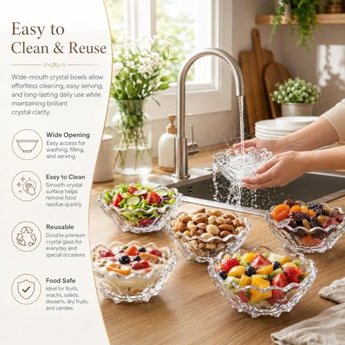 Image of WRINGO Glass Bowl for Kitchen Prep, Dessert, Dips, and Candy Dishes, Cake, Snack Bowl Set of 6 Or Nut Bowl, and Microwave Safe Clear Glass Bowls for Mixing, Storing Size 4.5 Inch