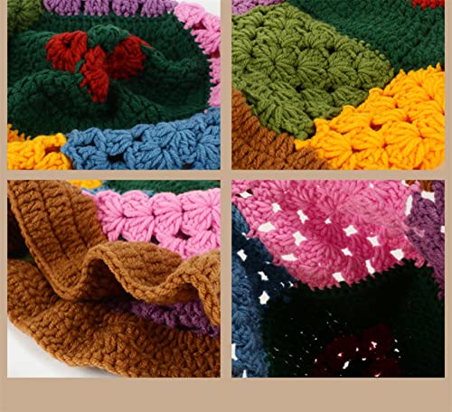 Miqil Women Hollow Knit Hat Floppy Contrast Color Crochet Bucket Hat Foldable Trendy Summer Autumn Fisherman Cap #TOP5