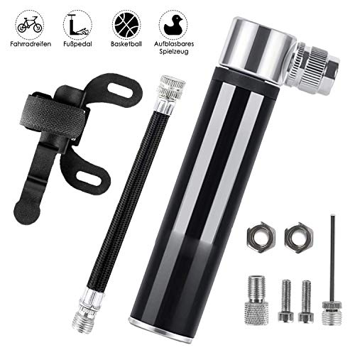 Mini Bomba De Bicicleta, Bomba de Mano Pequeña, 120 PSI - Mini Bomba de Aire Inflador, con Marco fijo, Tuerca de tornillo, Aguja de gas, Manguera, Valvulas, para Bicicletas de Montaña/Moto