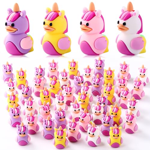 Image of Gejoy 50 Pcs Unicorn Rubber Ducks Mini Rainbow Unicorn Duck Figurines Bulk Small Exchange Gifts for Garden Landscape Birthday Party Room Crafts Decor