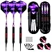 Dartpfeile mit Kunststoffspitze für Elektronische Dartscheibe 3 Stück Soft Darts Pfeile Set, 18 Gramm Profi Softdarts Dartpfeil und Extra Schafts Flights Dartspitzen Anti-Lose Gummiringe (Violett)