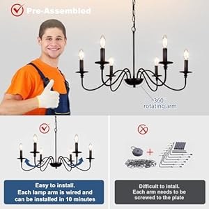 Depuley Farmhouse Chandelier for Dining Room: 6-Light Black Industrial Kitchen Island Pendant Light Fixtures - Rustic Candle Chandeliers Vintage Modern Hanging Ceiling Lamp for Living Room Bedroom Depuley Farmhouse Chandelier for Dining Room 6 Light Black Industrial Kitchen Island Pendant Light Fixtures Rustic Candle Chandeliers Vintage Modern Hanging Ceiling Lamp for Living Room Bedroom