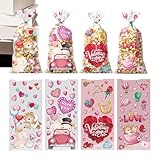 Valentines Treat Bags - Cellophane Heart Party Supplies Cookie Biscuits Chocolate Prizes | Clear Gift Packaging with Tie Closures, Small Goodie Bags for Wedding Bakery Home Men Women Celebrations