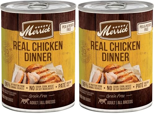 Image of Merrick Grain Free Premium and Natural Canned Dog Food,Soft and Healthy Wet Recipe,Real Chicken Dinner - 12.7 oz. Cans,(Pack of 24)