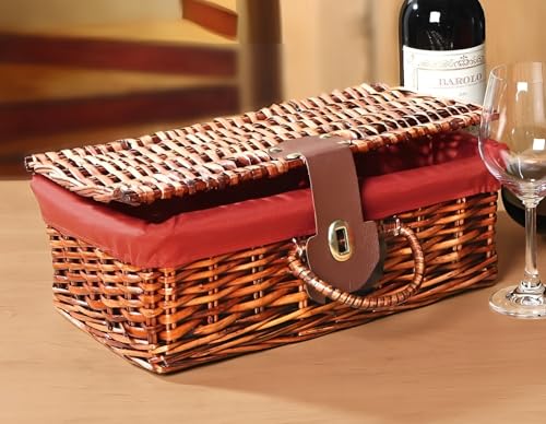 Coffre Cadeau « Koffer » en Osier, Brun, avec revêtement en Tissu Rouge, Coffre de Rangement, Coffre en Osier