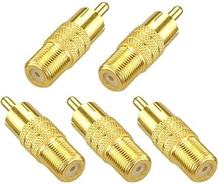 VCE 5-Pack F Type Female to RCA Male Coaxial Cable Audio Adapter Connector,Gold Plated