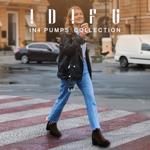 IDIFU IN3 Chelsea Ankle Boots Womens Boots Low Short Block Chunky Thick Heel Fall Boots Ladies Bride Wedding Slip On Closed Round Toe Booties Comfort Cute Trendy Stylish V Shaped Opening Dressy Boots2