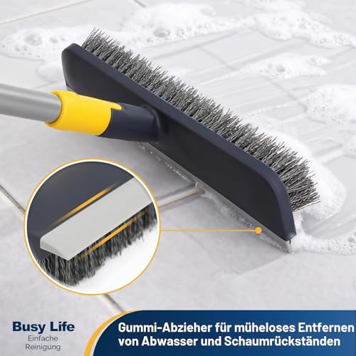 Yocada Boden-Scheuerbürste, 142 cm, Teleskopgriff, 2-in-1-Schabbürste, steife Borsten, Duschschrubber für die Reinigung von Terrasse… – Ansicht 3