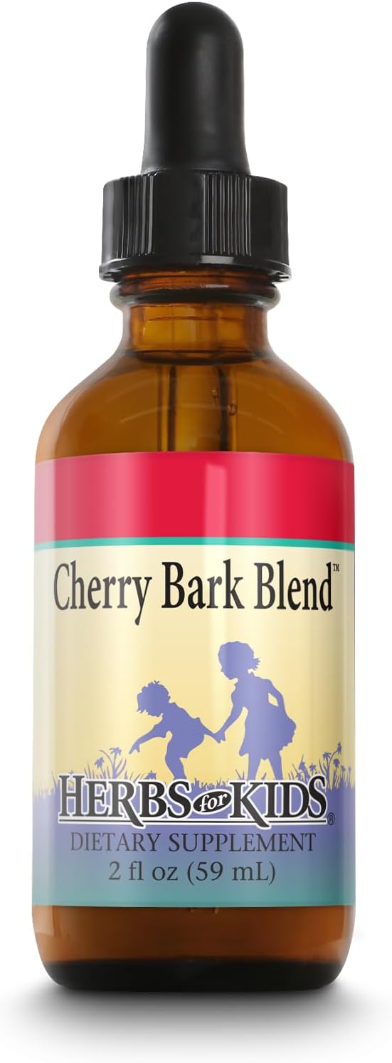 Herbs For Kids Cherry Bark Blend - Proprietary Blend of Orange Peel, Thyme, Peppermint Cherry Bark, Mullein Leaf, and More - Ages 1 and Up - Made Without Alcohol - 20 Servings - 2 FL OZ
