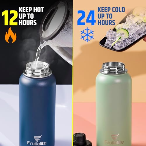 Image of Fruitalite Thermosteel Fruit Infuser Water Bottle- 1000ml with Screw /Spout Lid, Steel Infusion Rod, Infused Detox Recipe eBook, Double-Wall Vacuum Insulated Stainless Steel Bottle- Bubble Gum