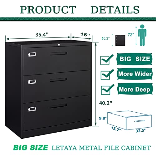 Letaya Lateral File Cabinets,3 Drawer Metal Filing Storage Vertical Cabinets,Home Office Furniture For Organization Hanging Letter/Legal/F4/A4(Black) #TOP2