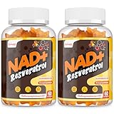 Gommes NAD+ 1310 mg avec Resvératrol, TMG, Collagène Marin Hydrolysé et Extrait de Poivre Noir, Complément NAD+, Saveur Orange (60 Unité (Lot de 2))