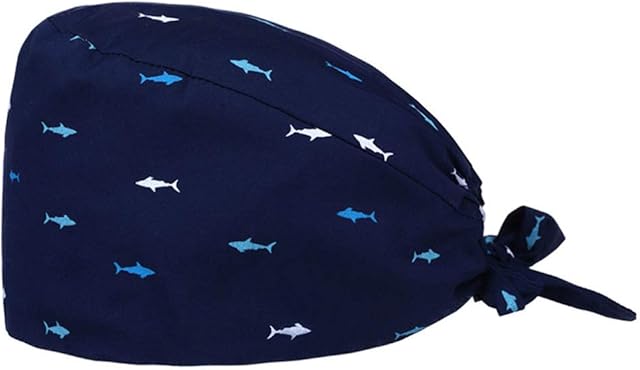 KESYOO 2pcs Surgical Scrub Cap Absorbent Doctor Cap Bouffant Scrub Hat Cotton Beanie Hat Fish Shark Print Working Cap