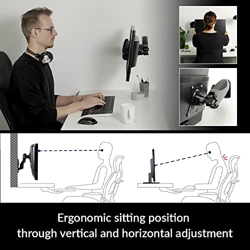 Image of ARCTIC W1-3D - Wall Mount Monitor 13 inch- 32 inch Screens I Extension Arm Monitors, Screens, TVs I Monitor Display Mounting I Full Motion Swivel I Gas Lift Arm Single Screen - Black