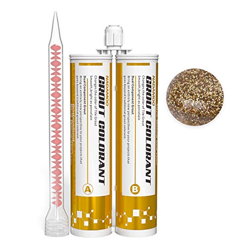 NADAMOO Epoxy Grout Sand Gold, Dual Tubes Waterproof Tile Grout 19oz 400ml, Restore Tile Grout Line for Shower Bathroom Wet Room Kitchen, Caulk Gun NOT Included