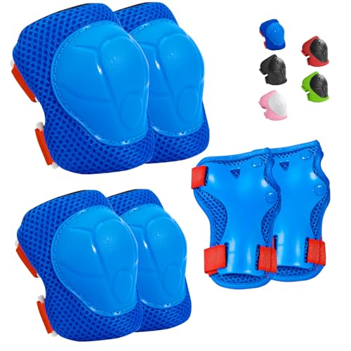 Kids Protective Gear Set Wemfg Knee Pads for Kids 3-8 Years Toddler Knee and Elbow Pads with Wrist Guards 3 in 1 for Skating Cycling Bike Rollerblading Scooterï¼ˆBlueRedï¼‰