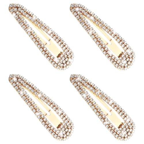 Aribliseza Barrette en Or, Clips pour Femmes, Lot de 4 Barrettes en Strass, Épingles à Cheveux Cristal pour Mariage, Fête & Bal, Couleur Or, 2.36 pouces