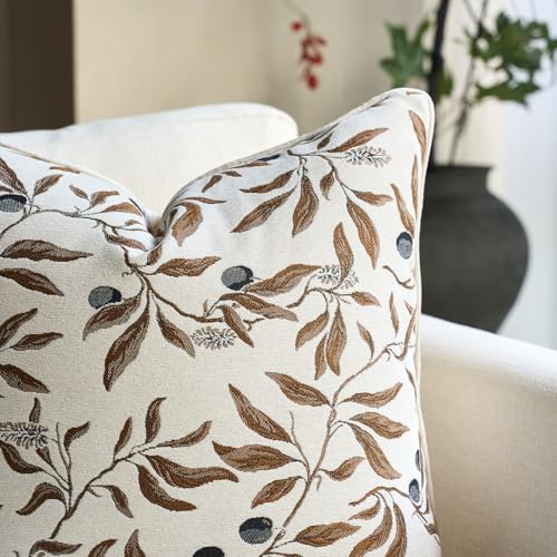 Image of Alerfa Beige Floral Throw Pillow Cover 18 x 18 Inch Sqaure Luxury Decorative Pillow Cover for Couch Living Room Bedroom