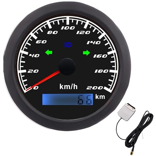 Deramg 120 Km/h 200 Km/h GPS スピードメーター、左右ハイビームインジケーターライト付き 85MM スピードメーターゲージ カーボートマリン 12V/24V用(BN 200 KMH)