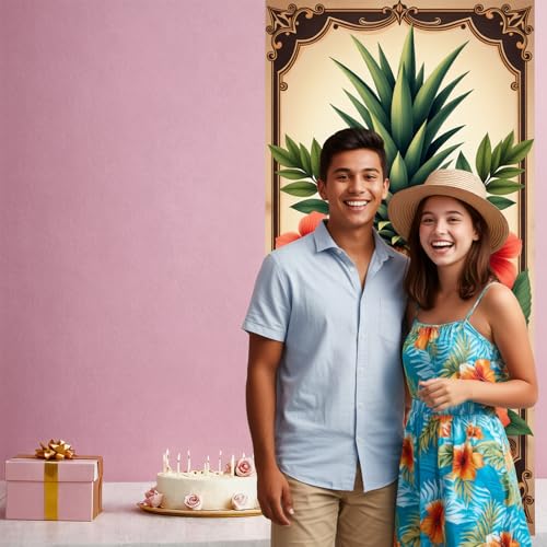 Summer Pineapple Welcome Door Banner Tropical Hibiscus Porch Sign Hawaiian Party Decorations Front Door Hanging Sign Island Theme Outdoor Home Decor for Patio Entryway — view 2