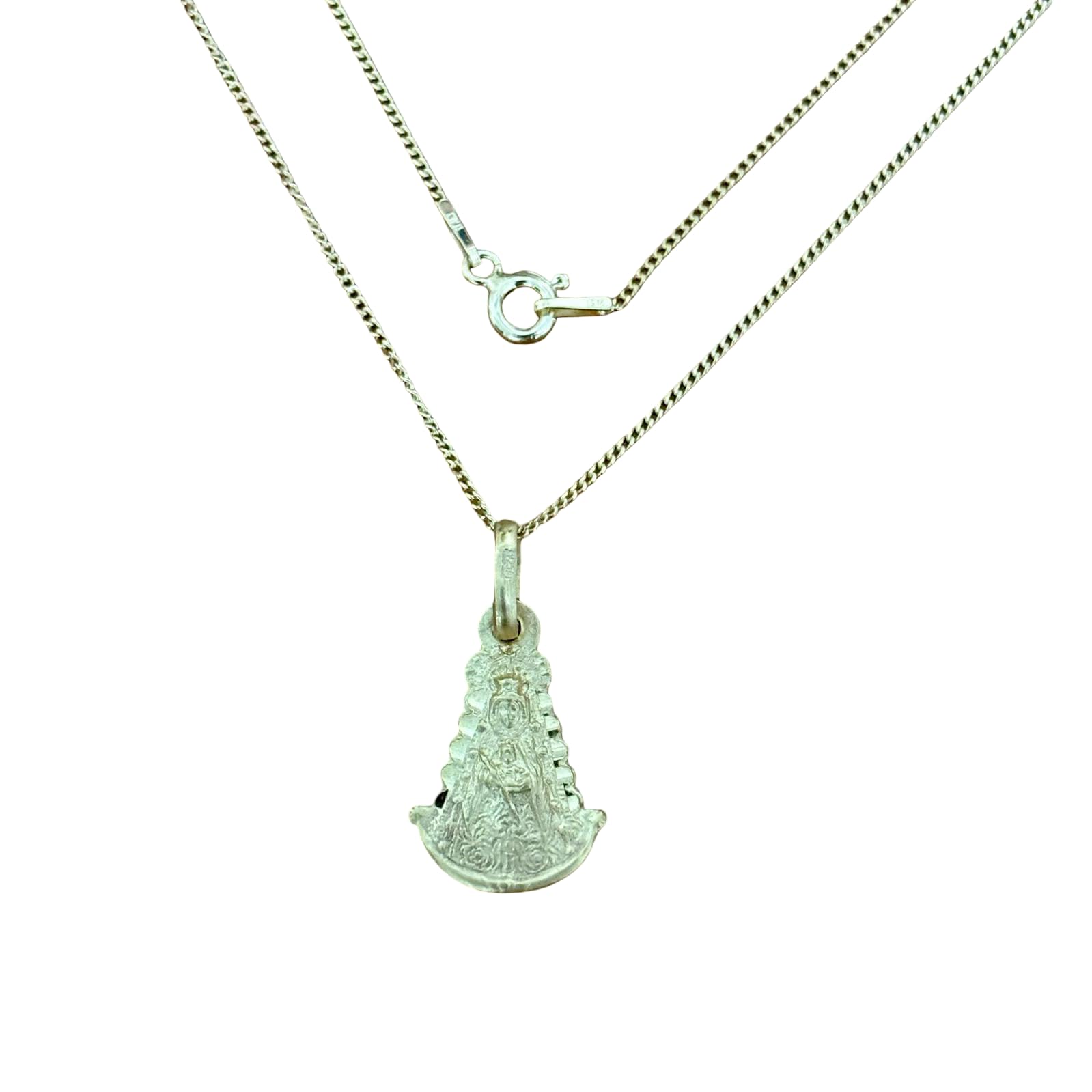 Gargantilla Virgen del Rocío Plata de Ley Dorada | Plata 925 chapada en oro, Medalla 11x18mm, Cadena 45cm incluida, Cierre de reasa seguro, Estuche oficial incluido