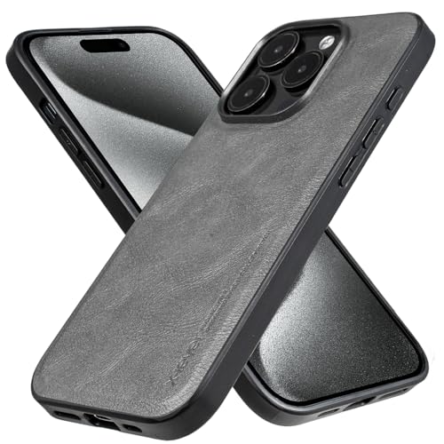 Image of X-level Compatible with iPhone 15 Pro Case, Premium PU Leather Soft TPU Bumper Shockproof Protective Phone Case Slim Cover for iPhone 15 Pro - Gray