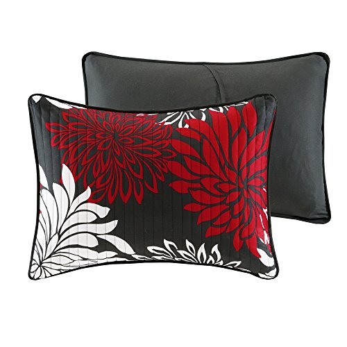 Comfort Spaces Enya Quilt Set - Casual Floral Print Channel Stitching Design, All Season, Lightweight Coverlet, Cozy Bedding, Matching Shams, Decorative Pillows, King(104"X90"), Red/Black 3 Piece #TOP4