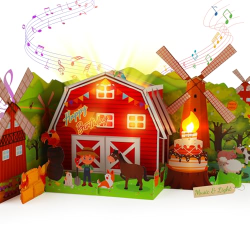 Carte d'anniversaire musicale 3D pop-up avec sons et lumières pour garçon et fille