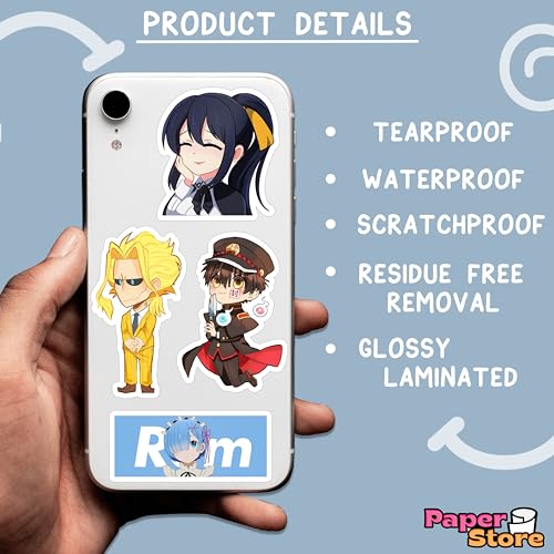 Image of Paper9store Pack of 80+ Anime Stickers for Laptop, Phone Case, Guitar, Bike, Pc, Scrapbook etc. Waterproof Glossy Laminated Residue Free Anime Stickers