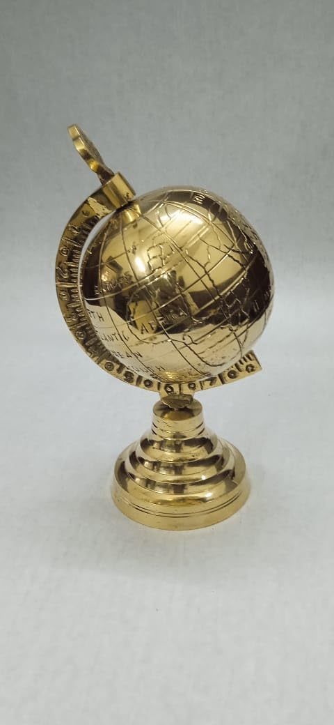 Geometric Brass Globe Showpiece, 6 Inches, Antique Gold Finish