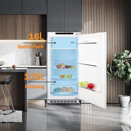Einbaukühlschrank 122cm mit gefrierfach | 188 L (172L/16L Gefrierfach ) | | 122 cm Nische kühlschrank einbau | Energieeffizient | 4 Versilberung Technologie Hat | less frost | Wechselbaren Türsc