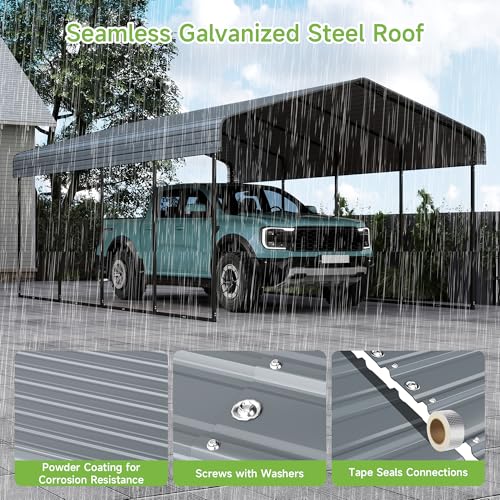 Image of 12x20FT Metal Carport,Heavy Duty Carport with Reinforced Frame and Galvanized Steel Roof, Large Outdoor Garage Shelter Shade Car Port for Pickup Trucks, Boats, Cars & Tractors, Farm Tools, Party,Gray