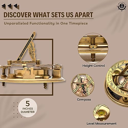 image for Antiqula 5 inch Large Sundial Compass with Wooden Rosewood Box, Perfec