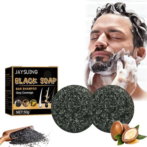 Jabón gris con brillo de Carbón, jabón para el cabello contra las canas, revitalizable, natural, para oscurecer el cabello, barra sólida para el cabello, anti canas, para hombres y mujeres (2