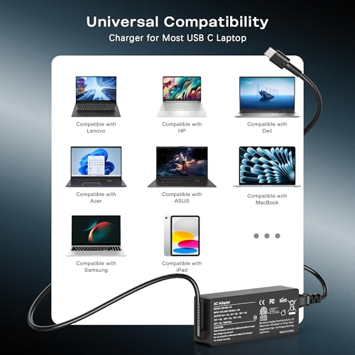 Image of WZXHU 100W USB C Laptop Charger for Mac Book Pro /Air 16 15 14 13 Inch | Fits Mac Book Air 2024-2026, Lenovo ThinkPad Yoga ThinkBook, Acer Asus Google Samsung iPad, Fast Charging Type C Adapter Cord