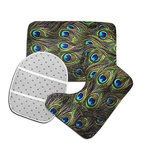 MBNGGAB Badematte + Konturmatte + Toilettendeckelbezug, frischer Pfau 3 Stück Badematte Set, mit rutschfester Klebeunterseite – Bild 5