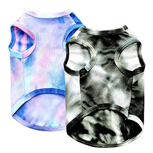 Dog Clothes For Small Dogs Boy Clearance Tie Dye Dog Tank Top Summer Puppy T Shirt Vest Soft Comfortable Pet Ourfits Apparel For Cats Cute Sleeveless Doggy Shirts 2 Pack (X-Small, Blue+Purple) #TOP1