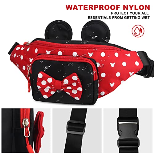 Cute Fanny Pack for Travel Best Fanny Pack Women Waist Pack Teen Girls Mini Mouse Belt Bag Cartoon Fanny Packs Hiking Bum Bags Outdoor Waist Bag with Mouse Ears Red - Image 5